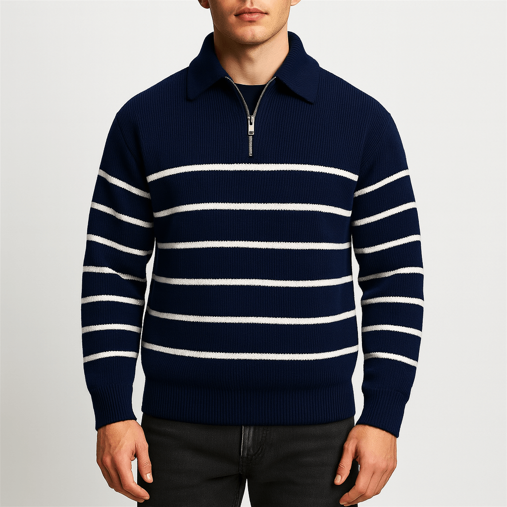 Pull rayé rétro à demi-zip pour homme