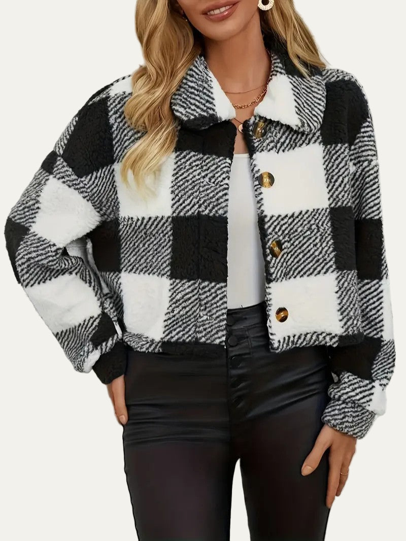 Surchemise courte boutonnée en peluche pour femme