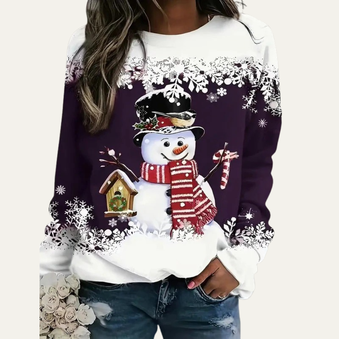Sweat-shirt à col rond festif bonhomme de neige pour femme