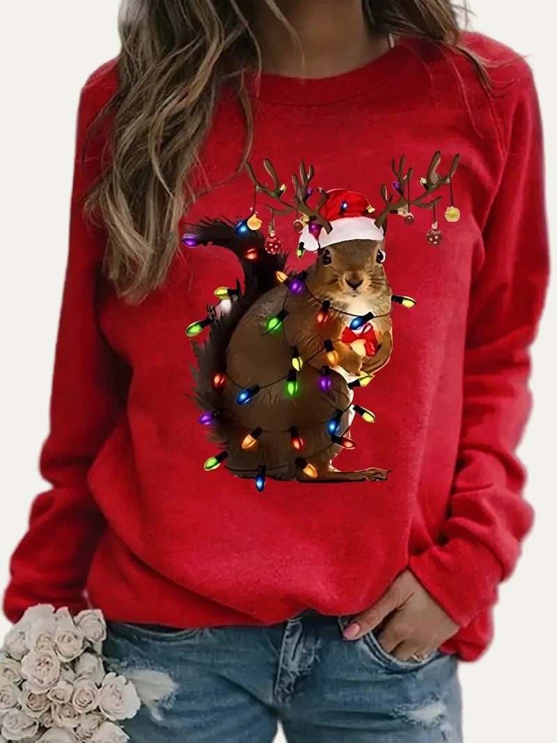 Sweat-shirt de Noël humoristique pour femme avec un écureuil
