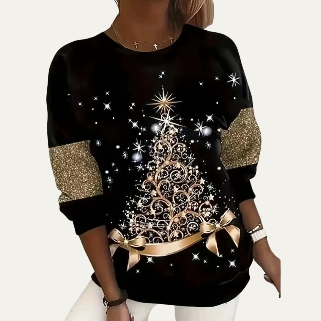 Sweat-shirt de Noël pour femme avec motif arbre étoilé