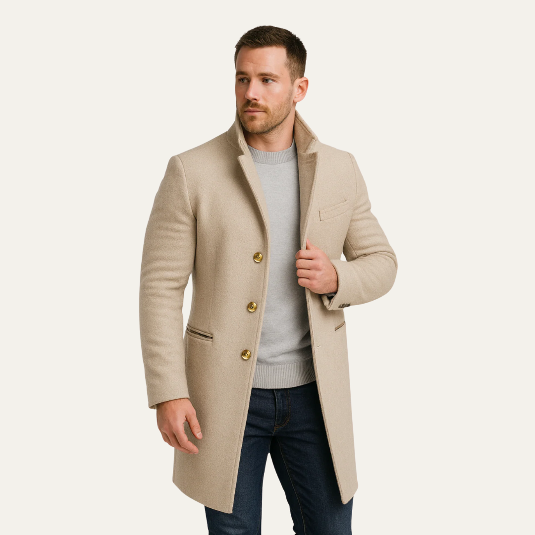 Trench-coat mi-long à boutons dorés pour homme