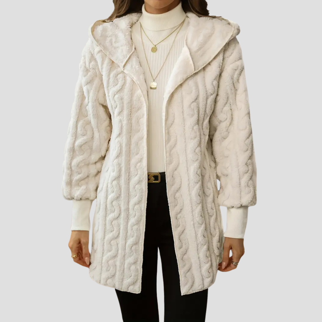 Veste à capuche en fausse fourrure torsadée pour femme