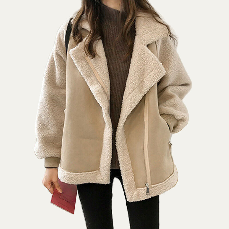 Veste aviateur en peau lainée peluche pour femme