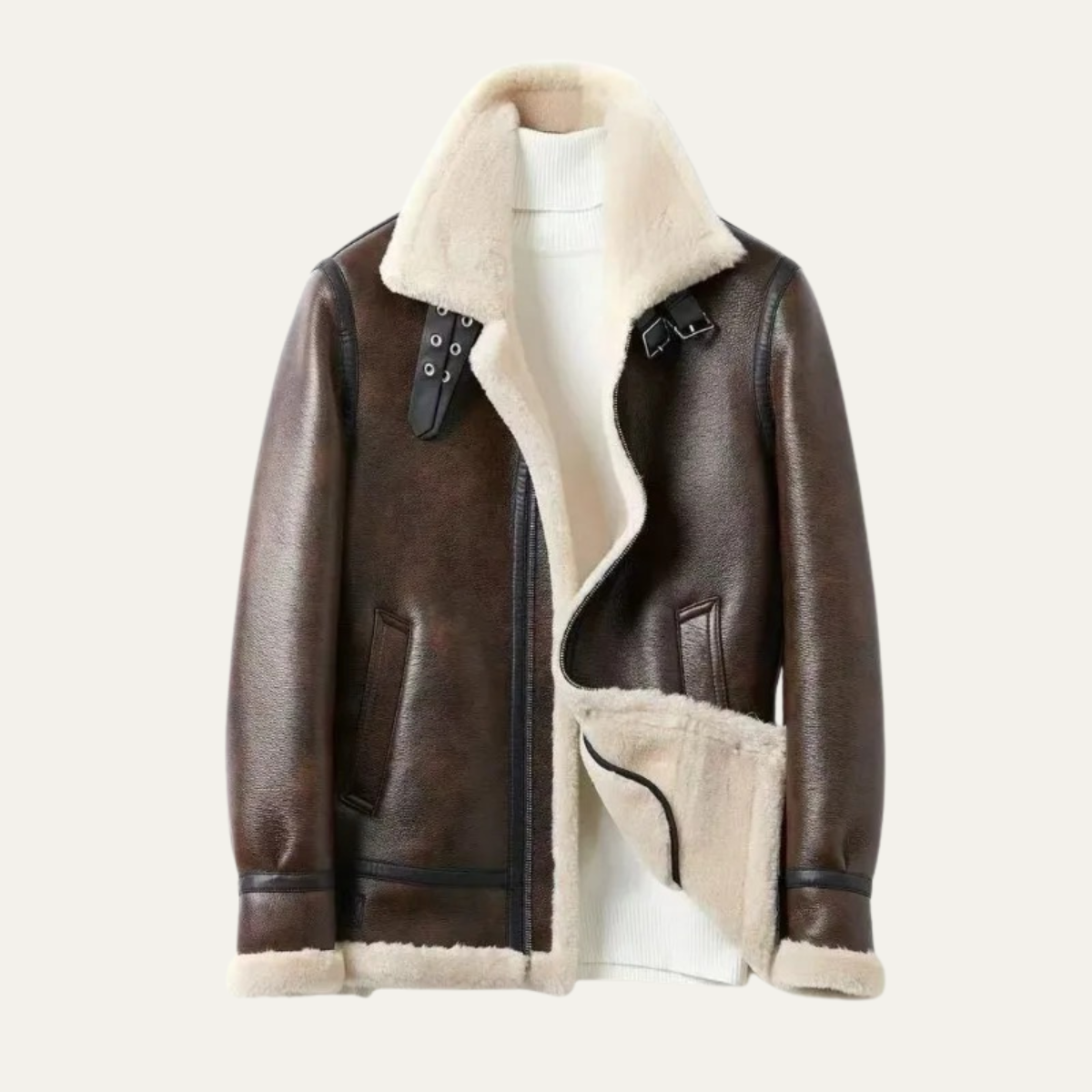Veste d'aviateur d'hiver doublée en peau de mouton retournée pour homme