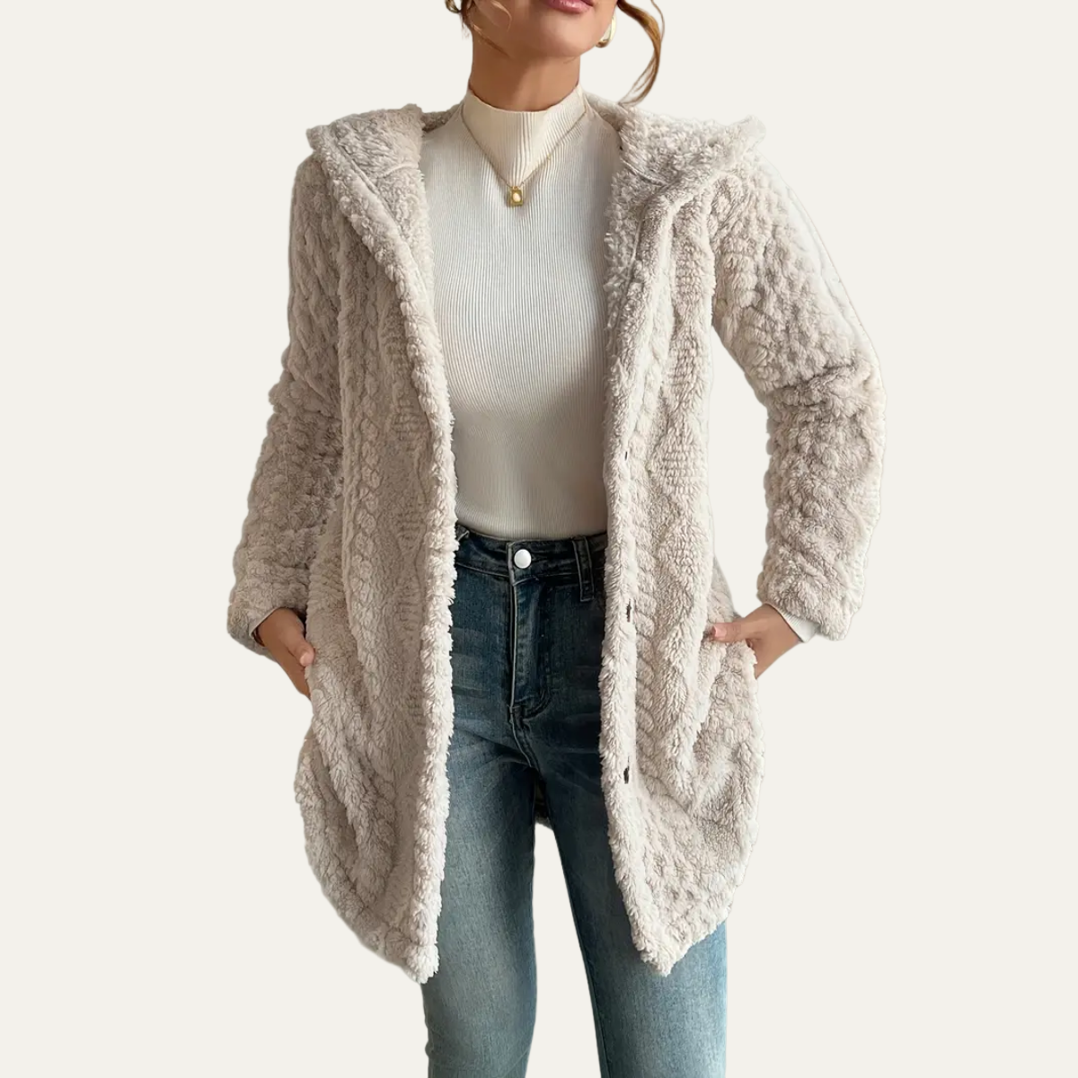 Veste polaire peluche à capuche pour femme