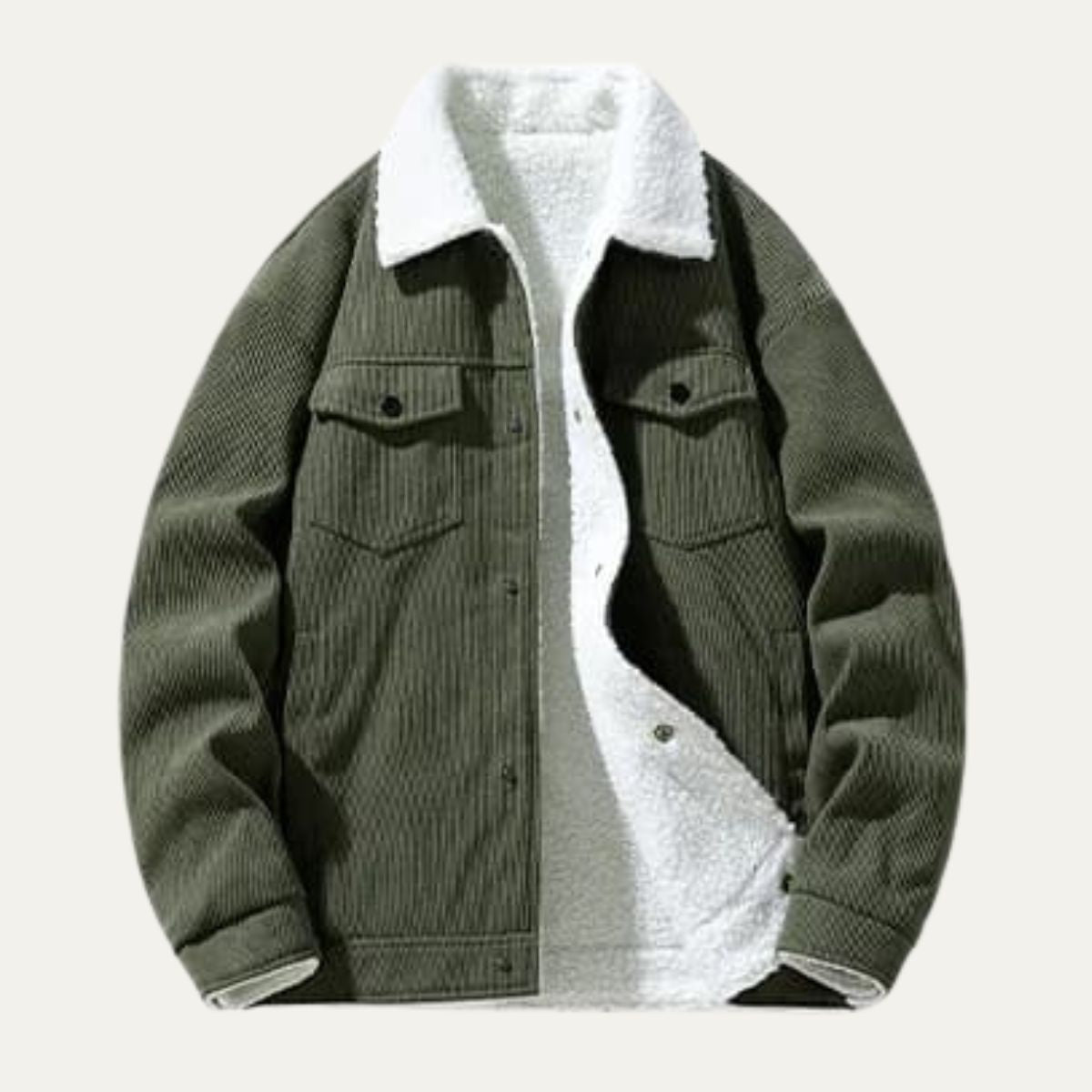 Veste trucker en velours côtelé doublée de peau lainée pour homme
