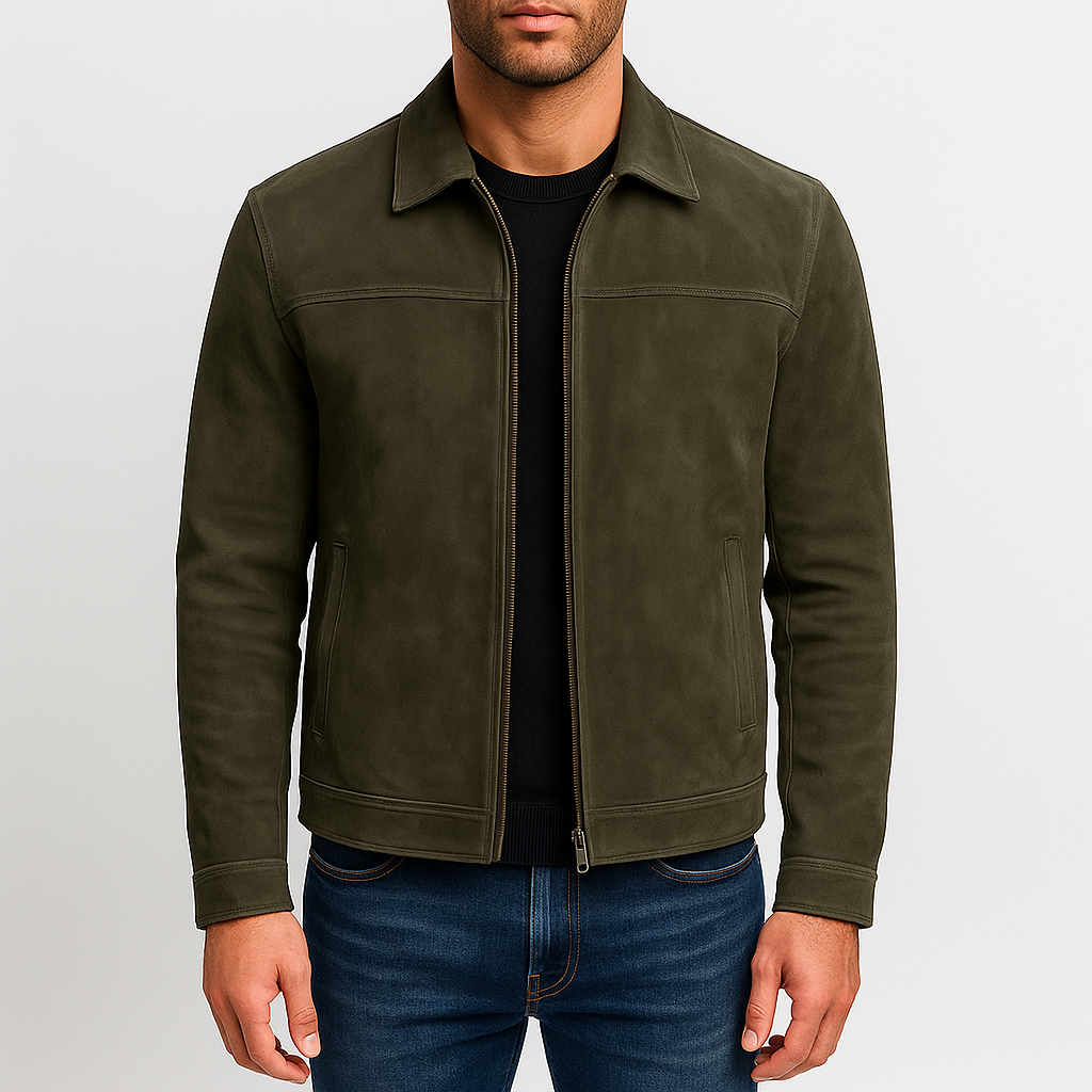 Veste zippée classique en daim pour homme