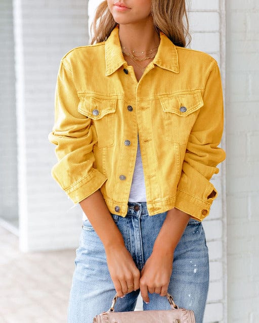 Veste Jean Rouge Féminine Boutons Brillants