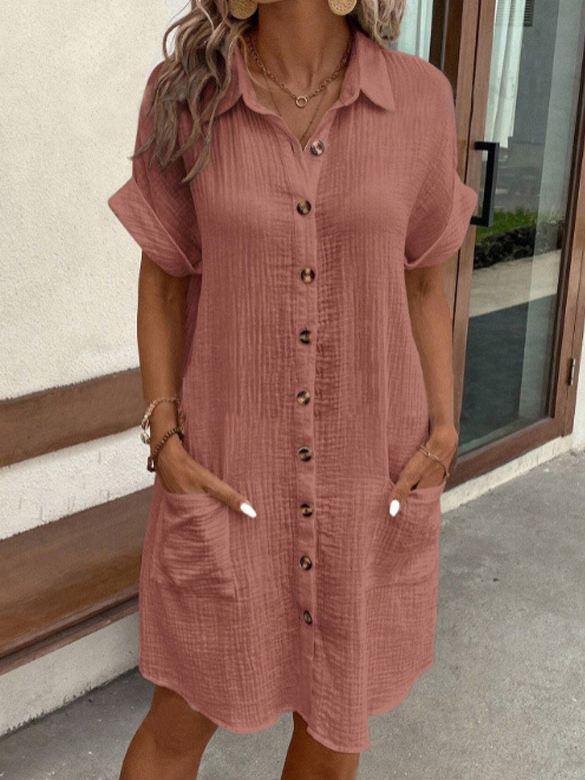 Robe Chemisier Femme Confortable en Coton Doux