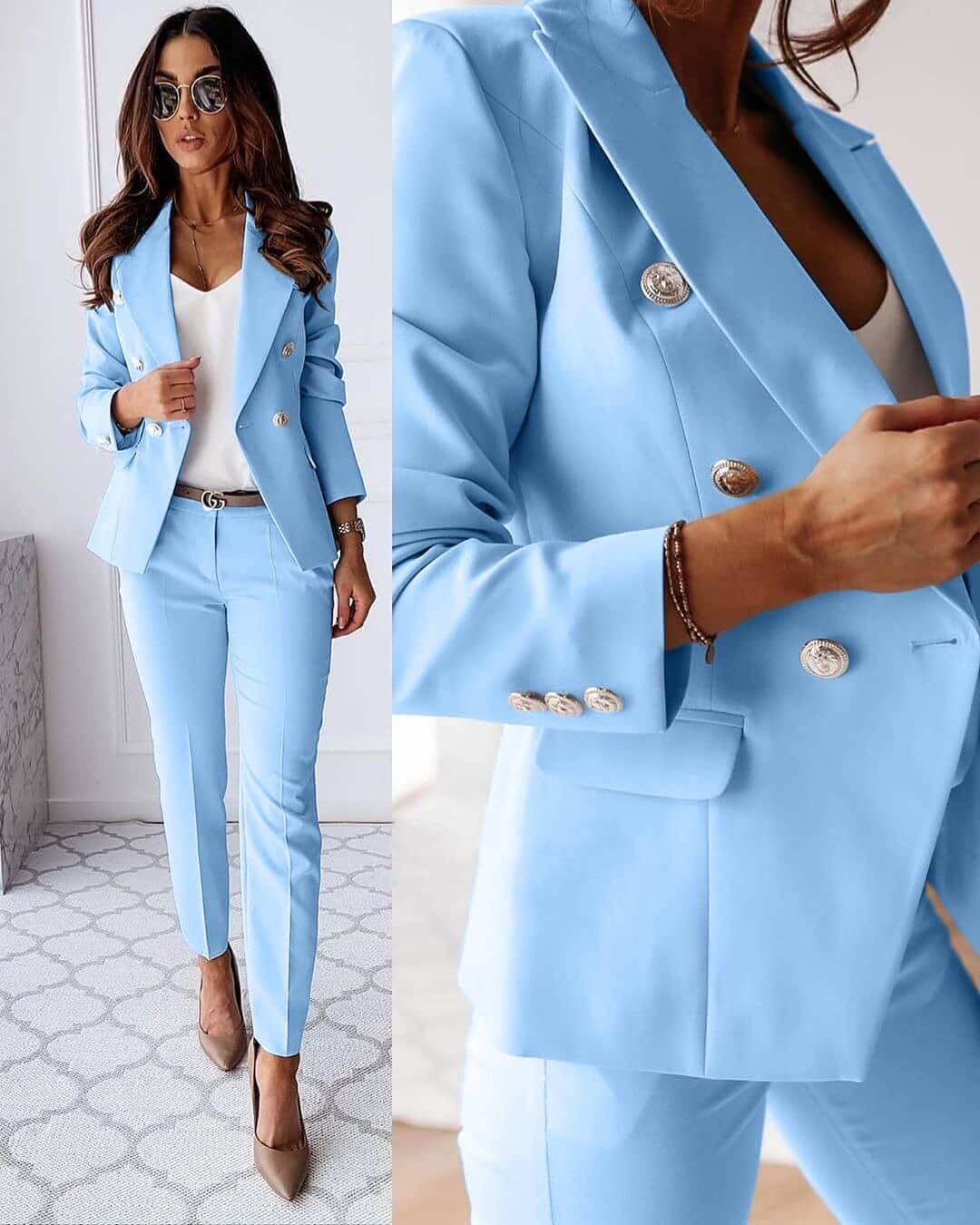 Costume Femme Élégant - Ensemble Classique avec Veste Avant-Garde & Pantalon Slim Chic