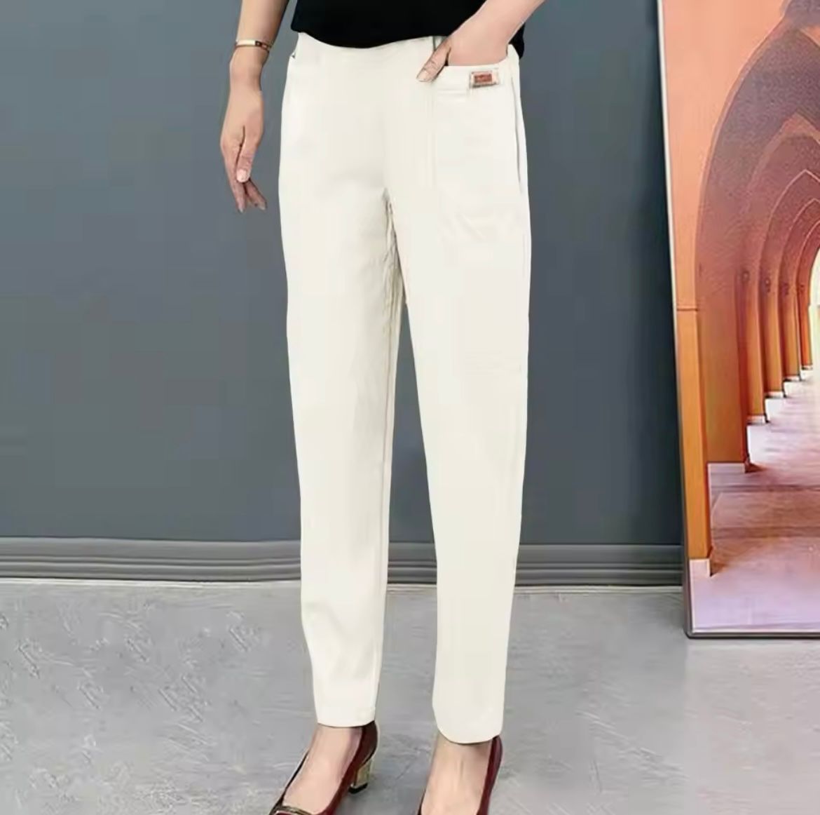 Pantalon classique châtaigne femme