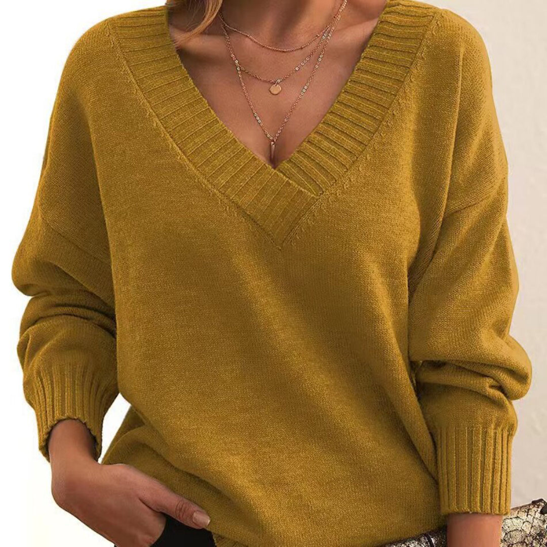 Pull Femme Col V Élégant Large
