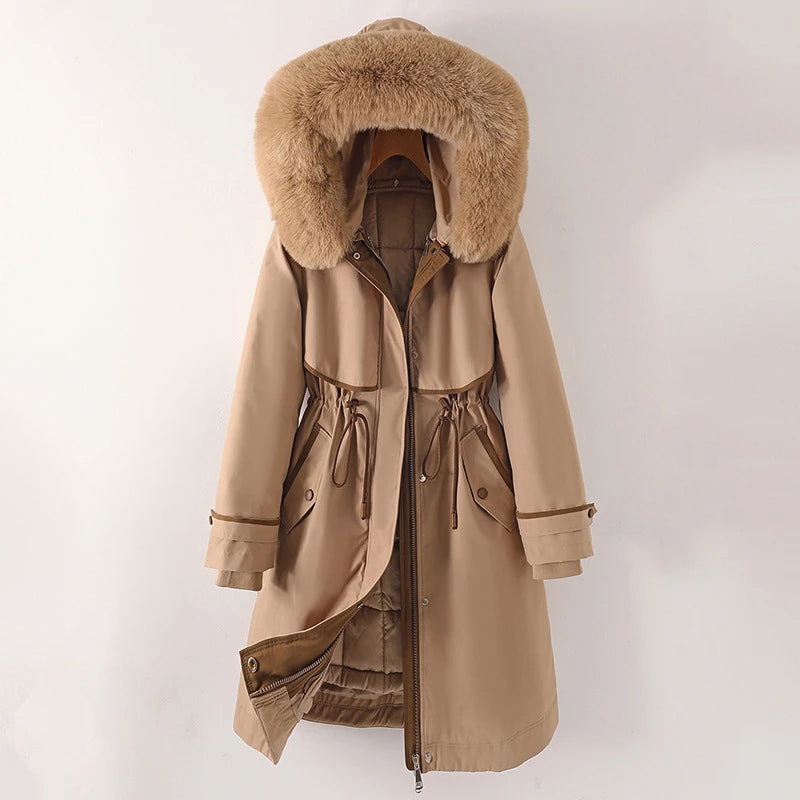 Manteau Femme Hiver Élégant avec Capuche et Ceinture Réglable