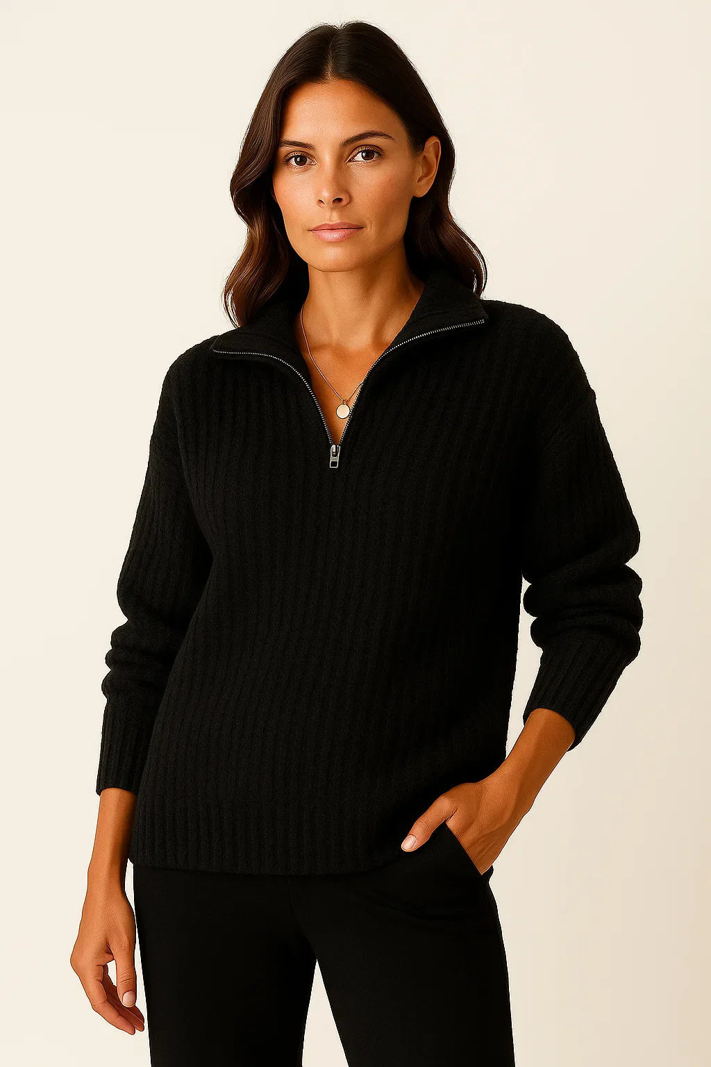 Pull Femme Rose Douillet à Fermeture Éclair
