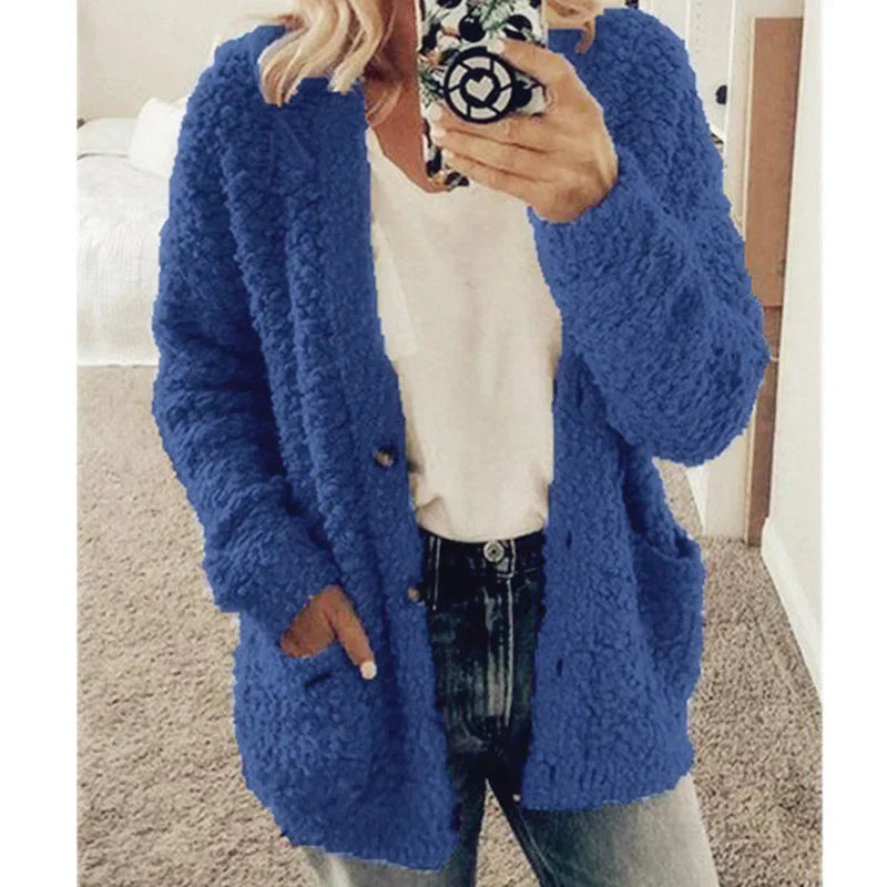 Veste douillette blanche femme poches boutons