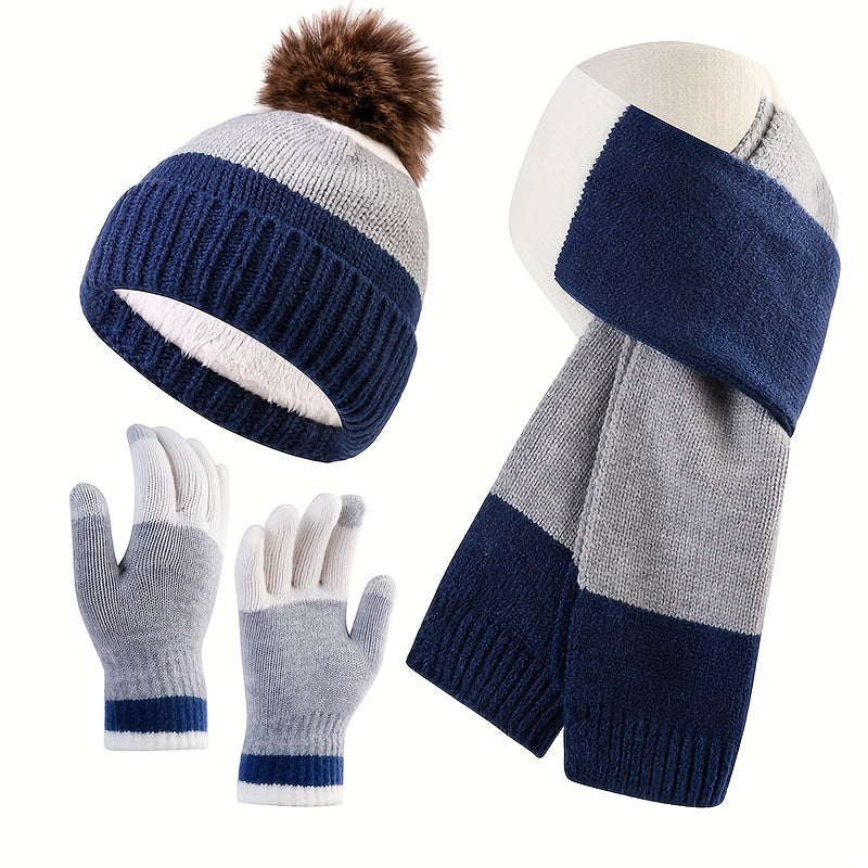 Tenue Hivernale 3 Pièces Élégante avec Bonnet, Écharpe et Gants