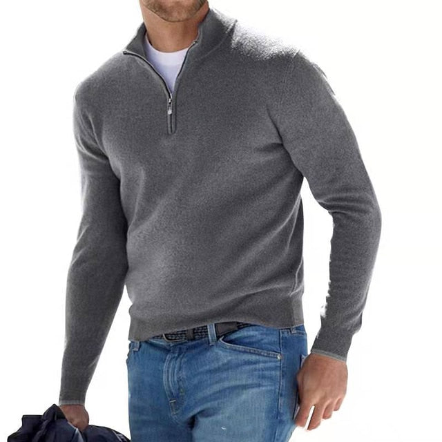 Pull Homme Col V Zippé Mérinos Doux et Élégant