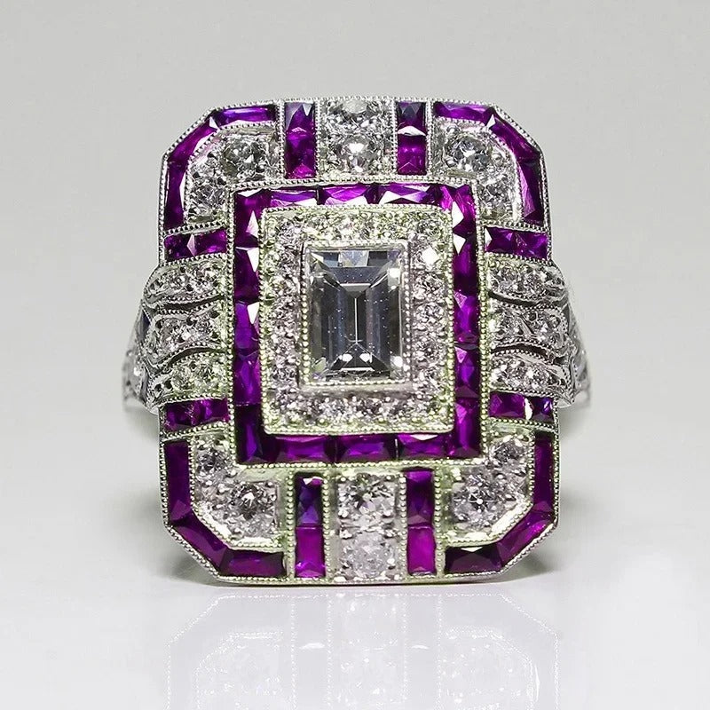 Bague Élégante Émeraude Géométrique