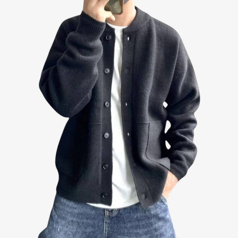 Cardigan Douillet à Poches avec Col Rond