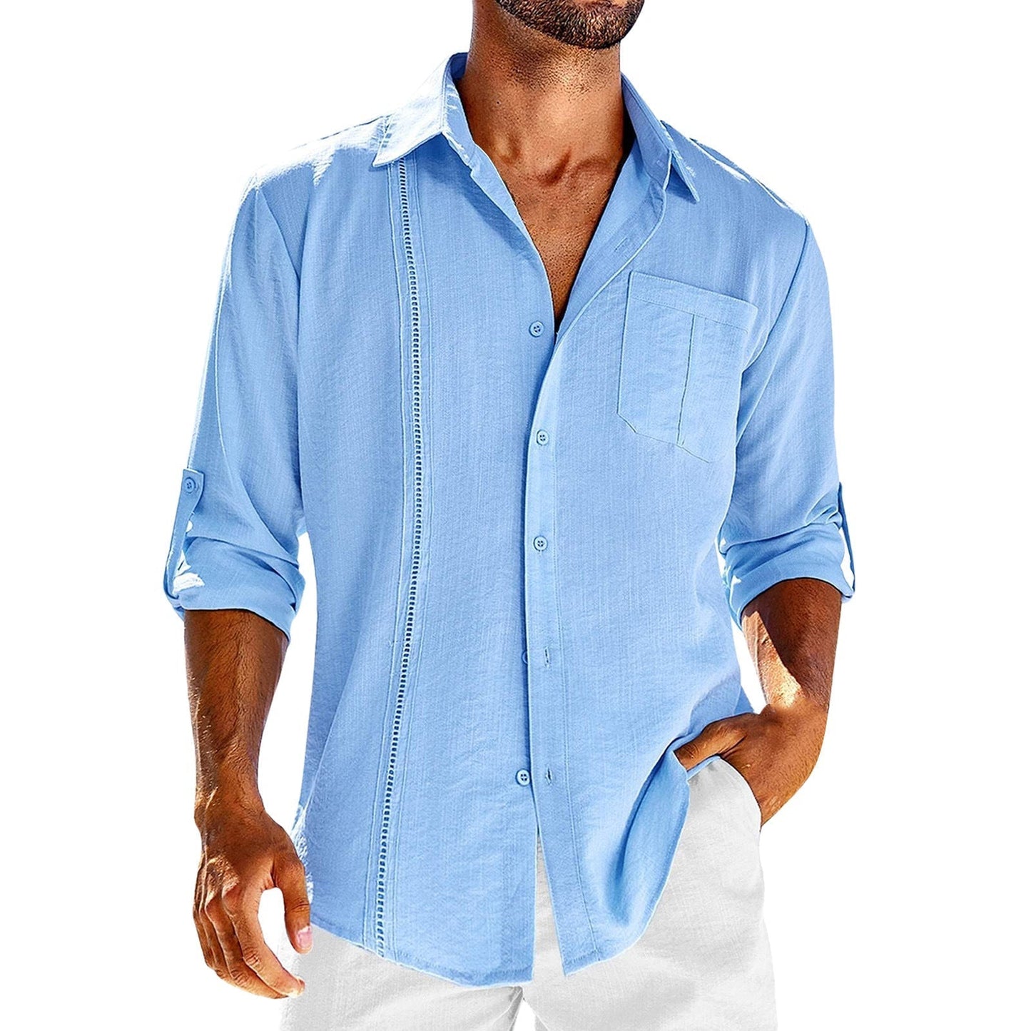 Chemise Homme Lin Élégant à Manches Longues