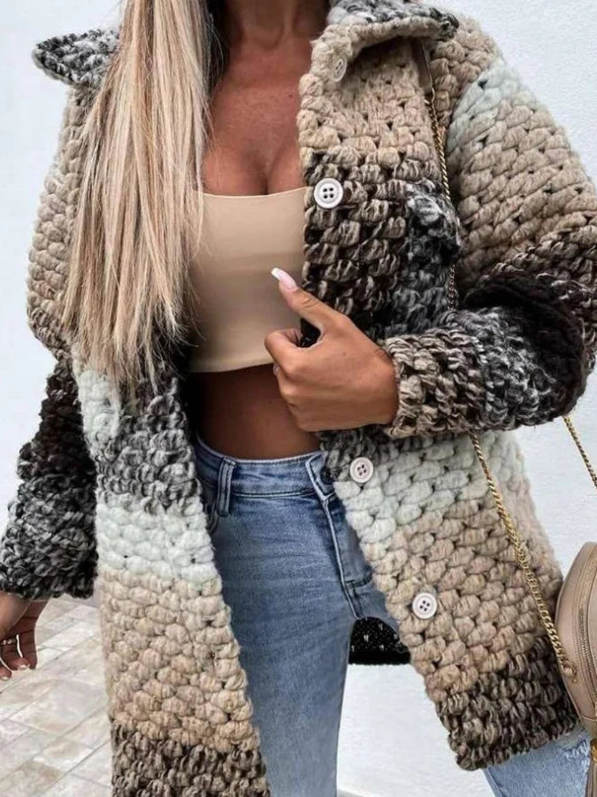 Cardigan Tricoté Chaud avec Poches et Détails Brodés
