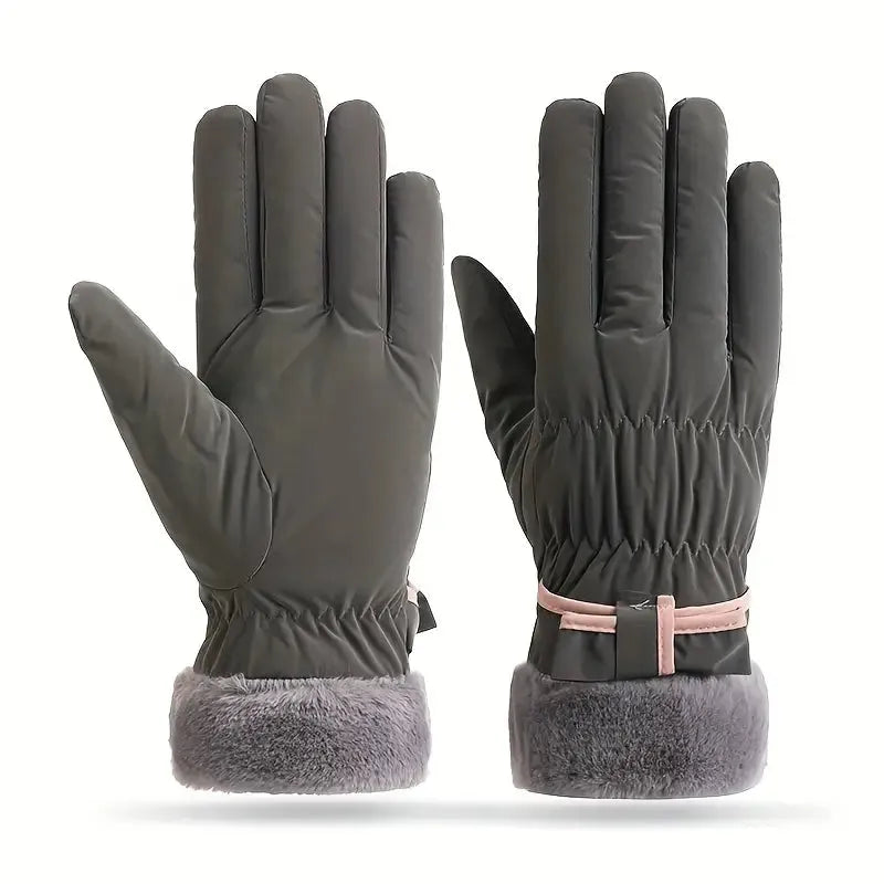 Gants Hiver Douillets avec Nœud et Écran Tactile pour Femme
