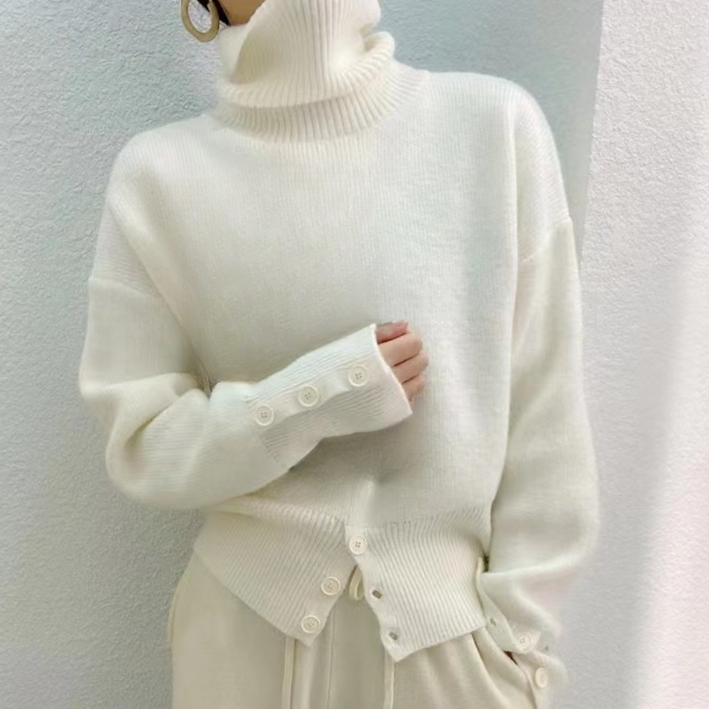 ELMA - Pull Col Montant Confortable pour Femmes