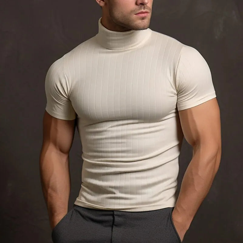 Pull Col Roulé Noir Homme Court Manches