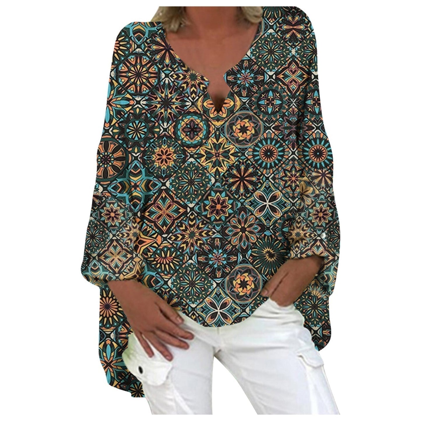 Blouse Lin Fraîche Col V Manches Longues