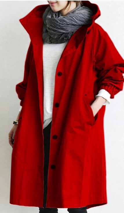 Imperméable Long Femme avec Capuchon Réglable pour Pluie