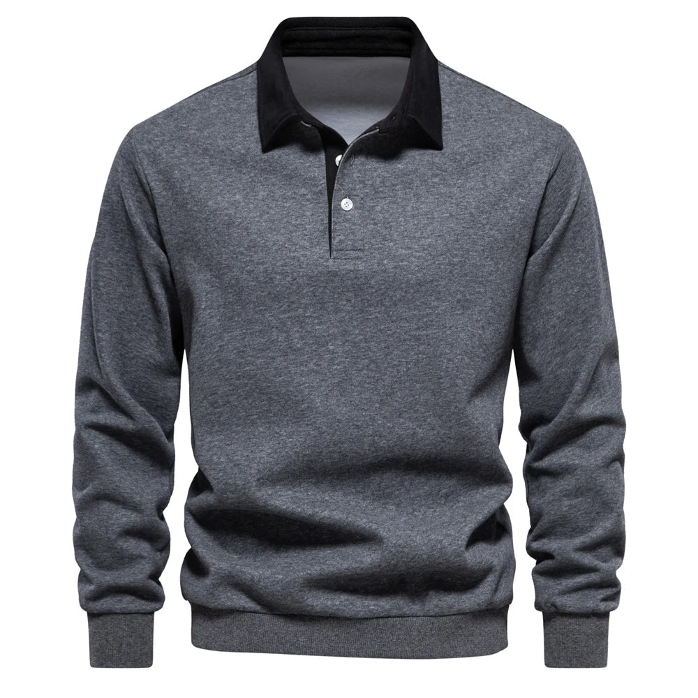 Polo Homme Manches Longues Contraste Chic pour Automne