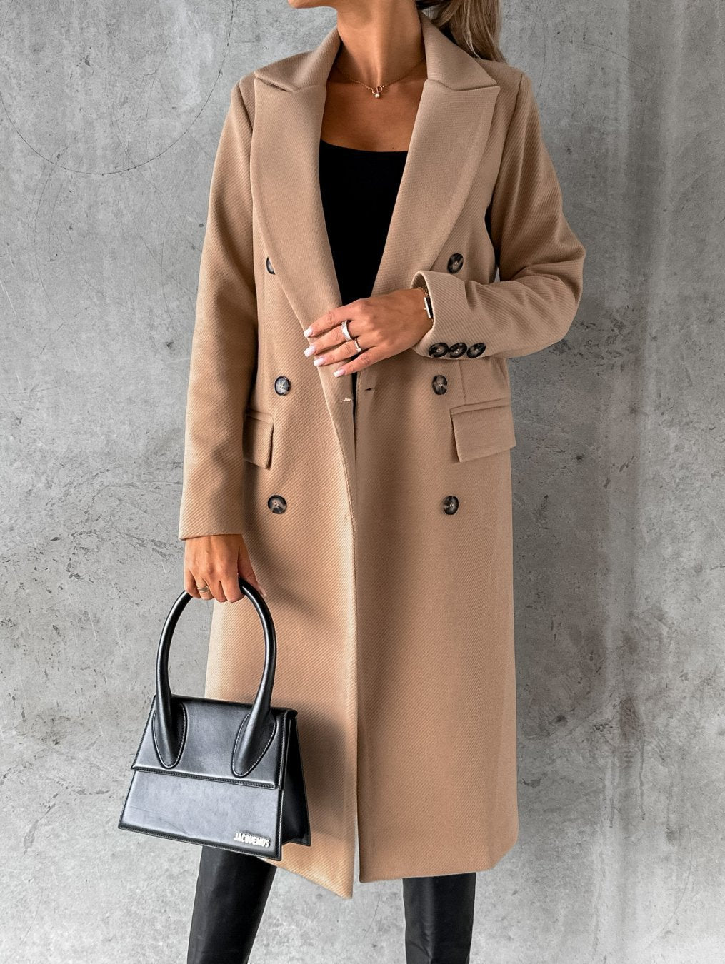 Manteau Femme Noir Élégant Double Fermeture