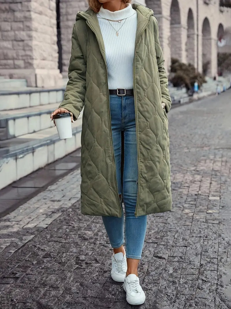 Manteau femme long douillet vert olive - LuxeStyle