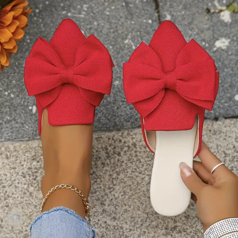 Mules Femme Élégantes – Chaussons Plates Confortables à Bout Pointu avec Détail Nœud