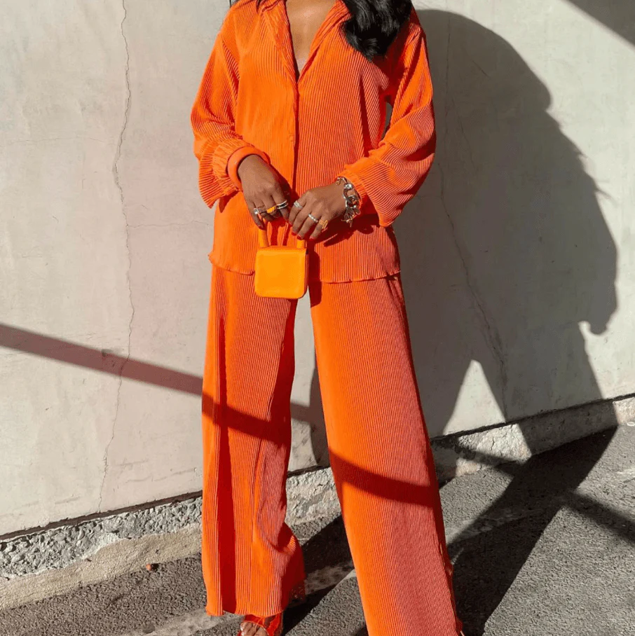 Costume Femme Élégant - Blazer Boutonné & Pantalon Large pour un Style Décontracté Raffiné