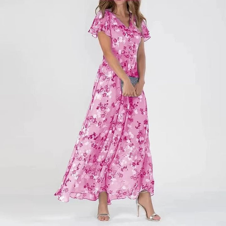 Robe Été Longue Corail pour Femme avec Ceinture
