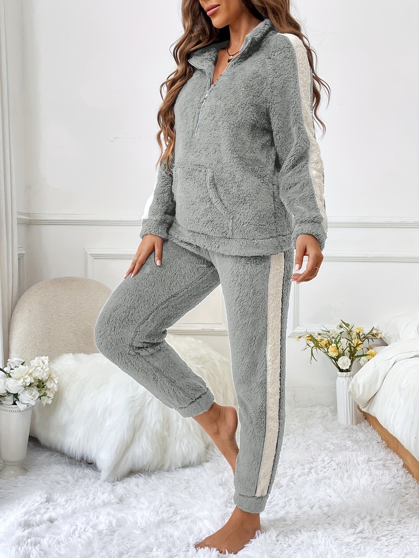 Pyjama Femme Confortable Deux Pièces pour Automne Hiver