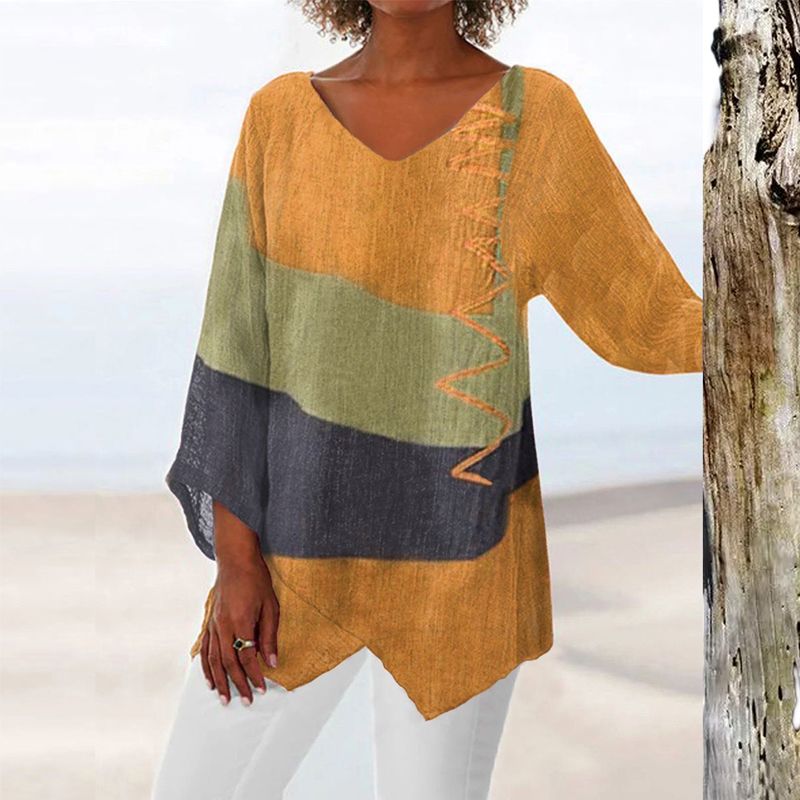 Top Femme Bicolore Élégant Col V