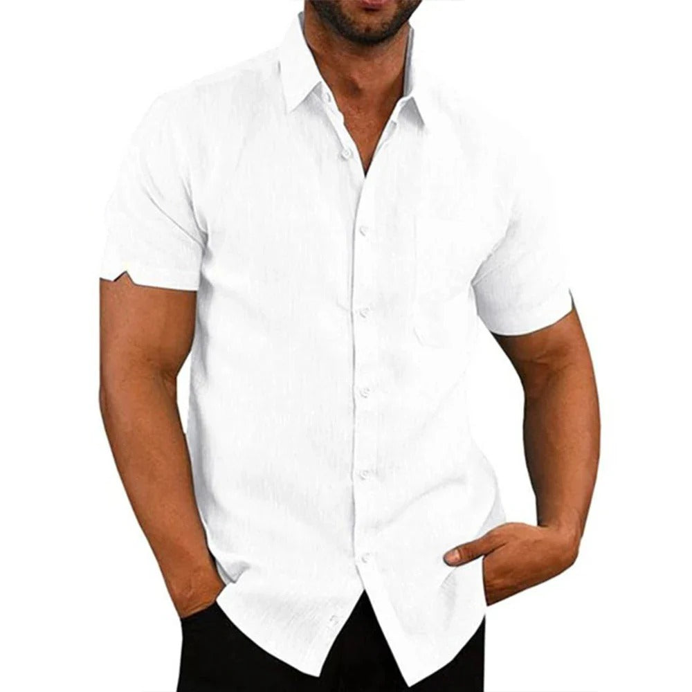Chemise Coton Élégante Col Revers pour Homme Taille Grande