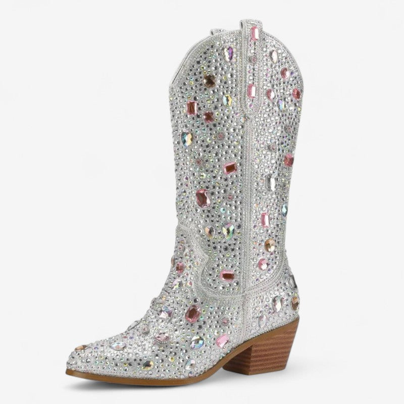 Bottes Féminines Mi-Mollet à Talon Plat avec Fermeture Éclair Côté