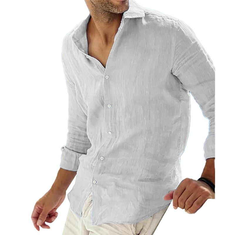 Chemise Homme Lin Élégant Manches Longues Bleu Foncé