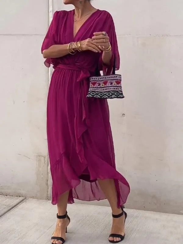 Robe Longue Élégante en Soie Verte pour Femmes