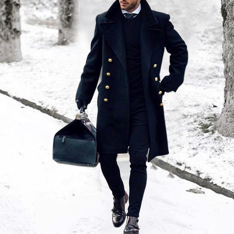 Manteau Homme Hiver à Fermeture Double avec Col Montant - LuxeStyle