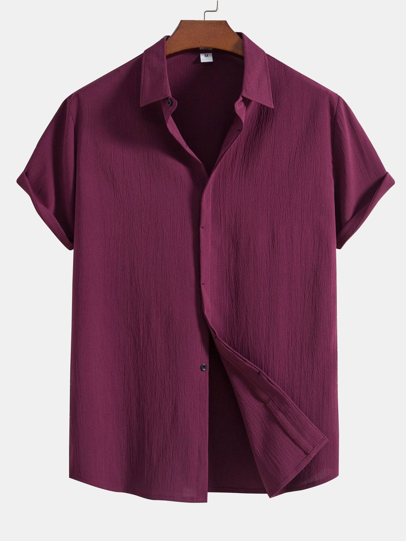 Chemise Homme Classique à Boutons Cachés en Tissu Plissé