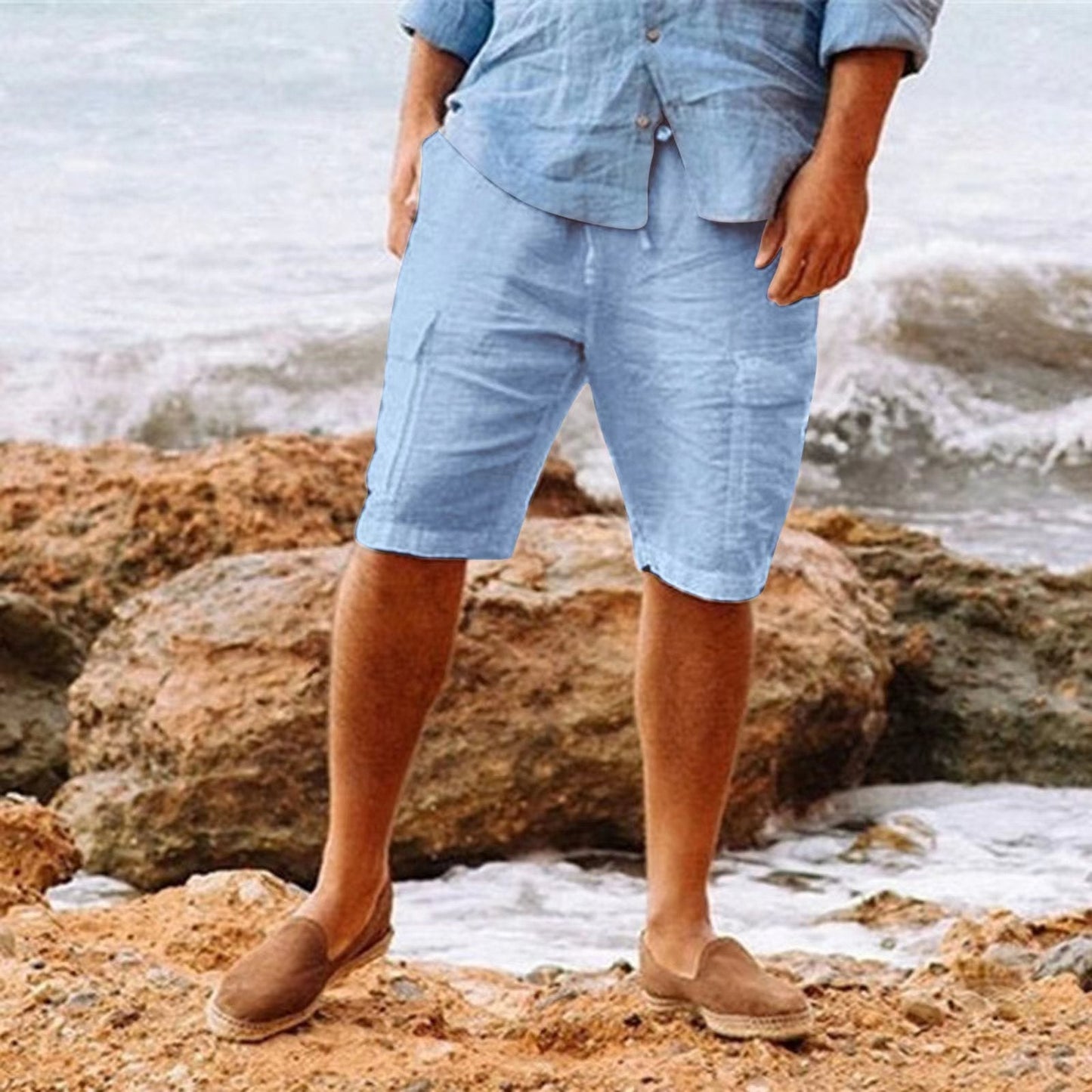 Pantalon Lin Vert Décontracté Homme