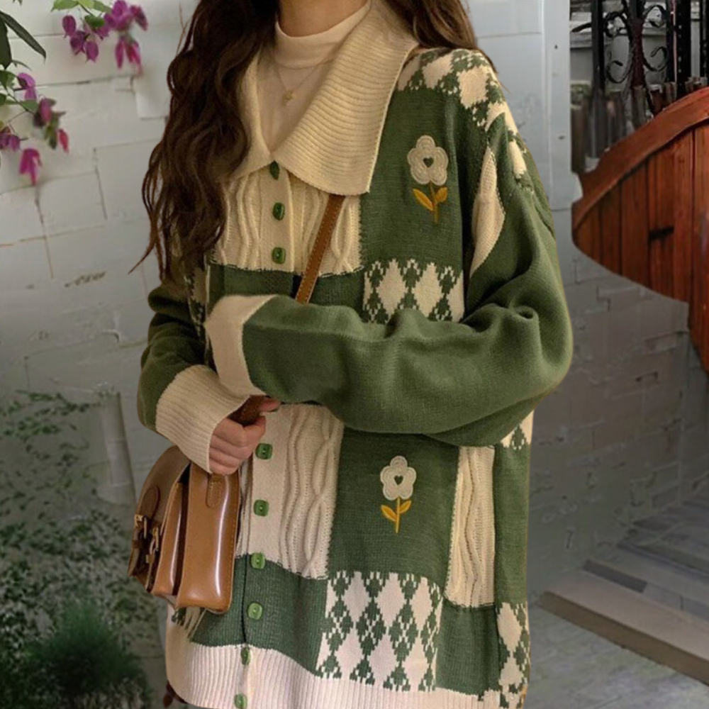 CHRISTELLE - Cardigan à Carreaux Tendance pour Femmes