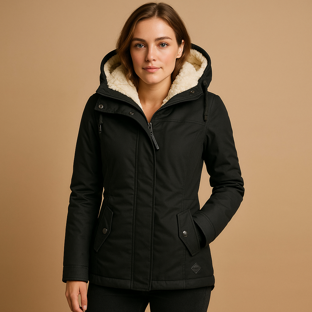 Blouson Femme Vert Foncé Élégant Doublé Polaire