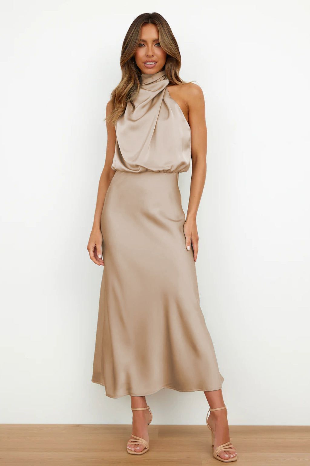 Robe de soirée verte émeraude sans manches pour femme
