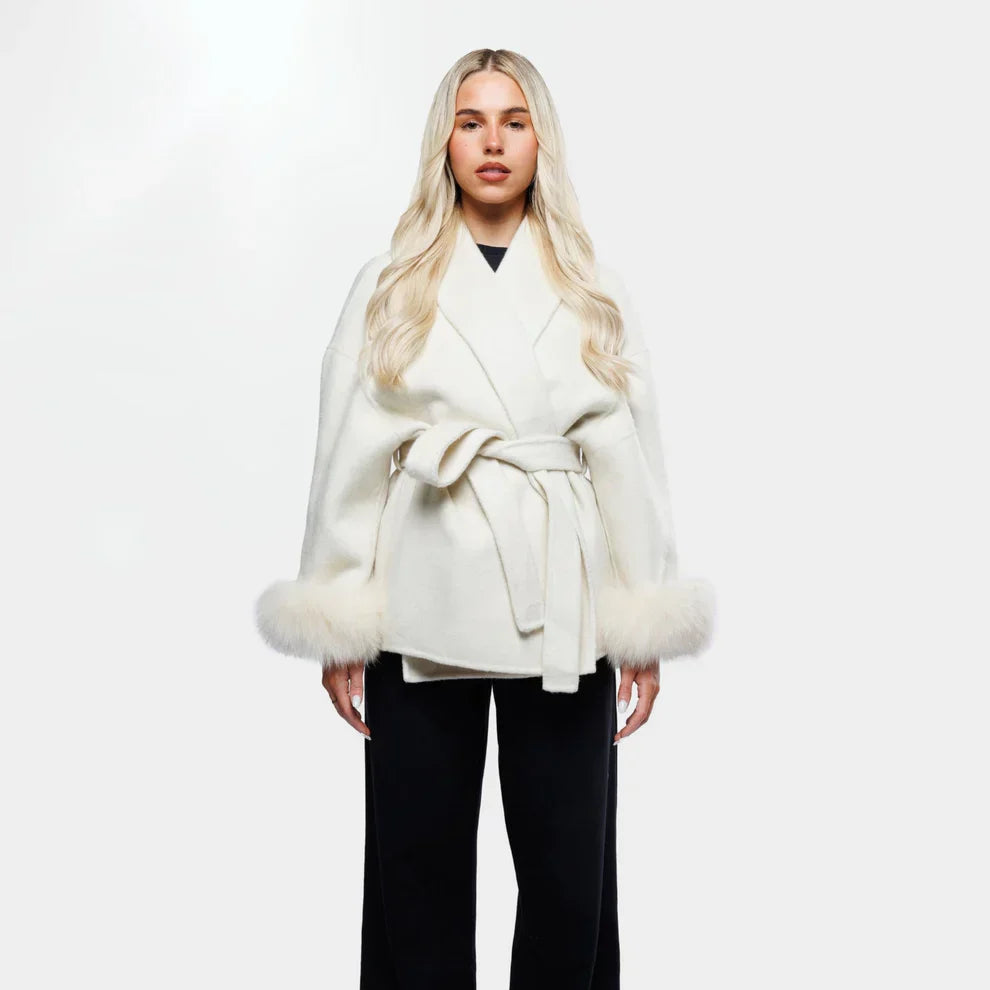 Manteau Femme Élégant Hiver – Veste Chic avec Fourrure Synthétique & Ceinture